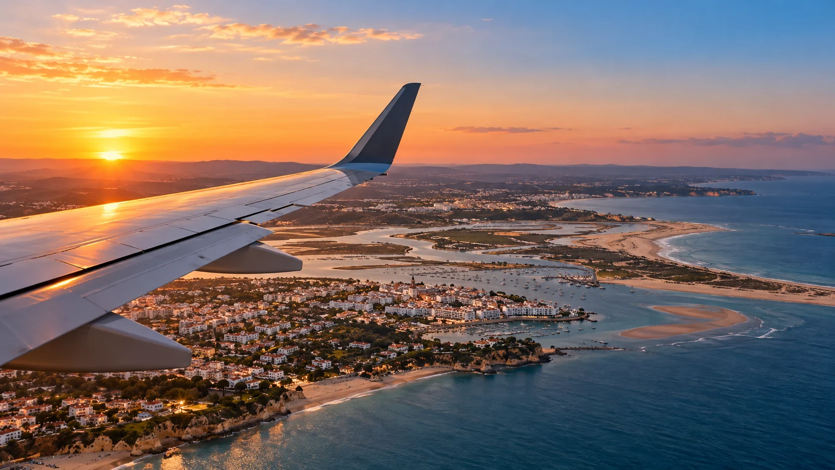 Flying into the Algarve at sunset