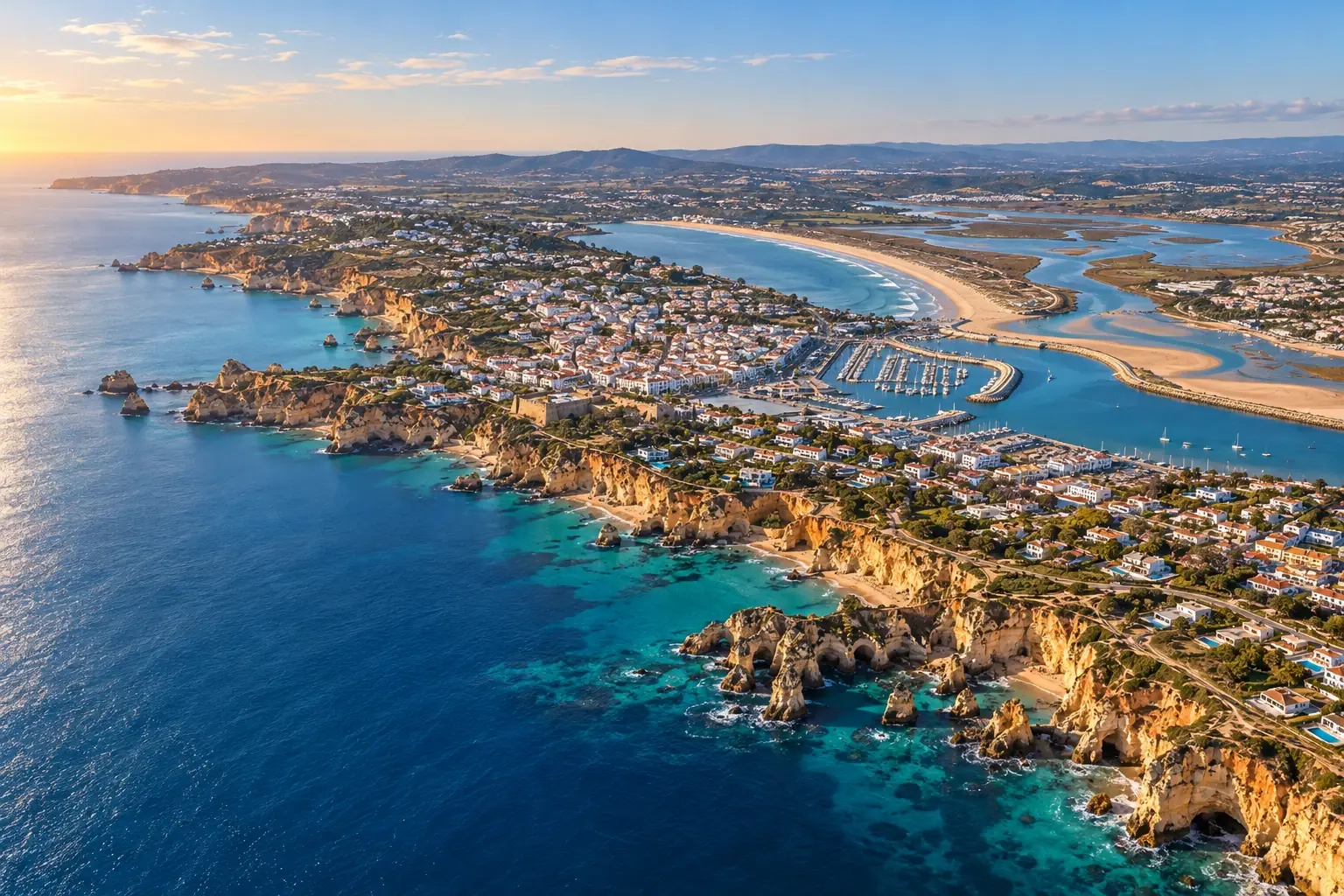 The Lagos coast from the marina to Alvor, seen from above