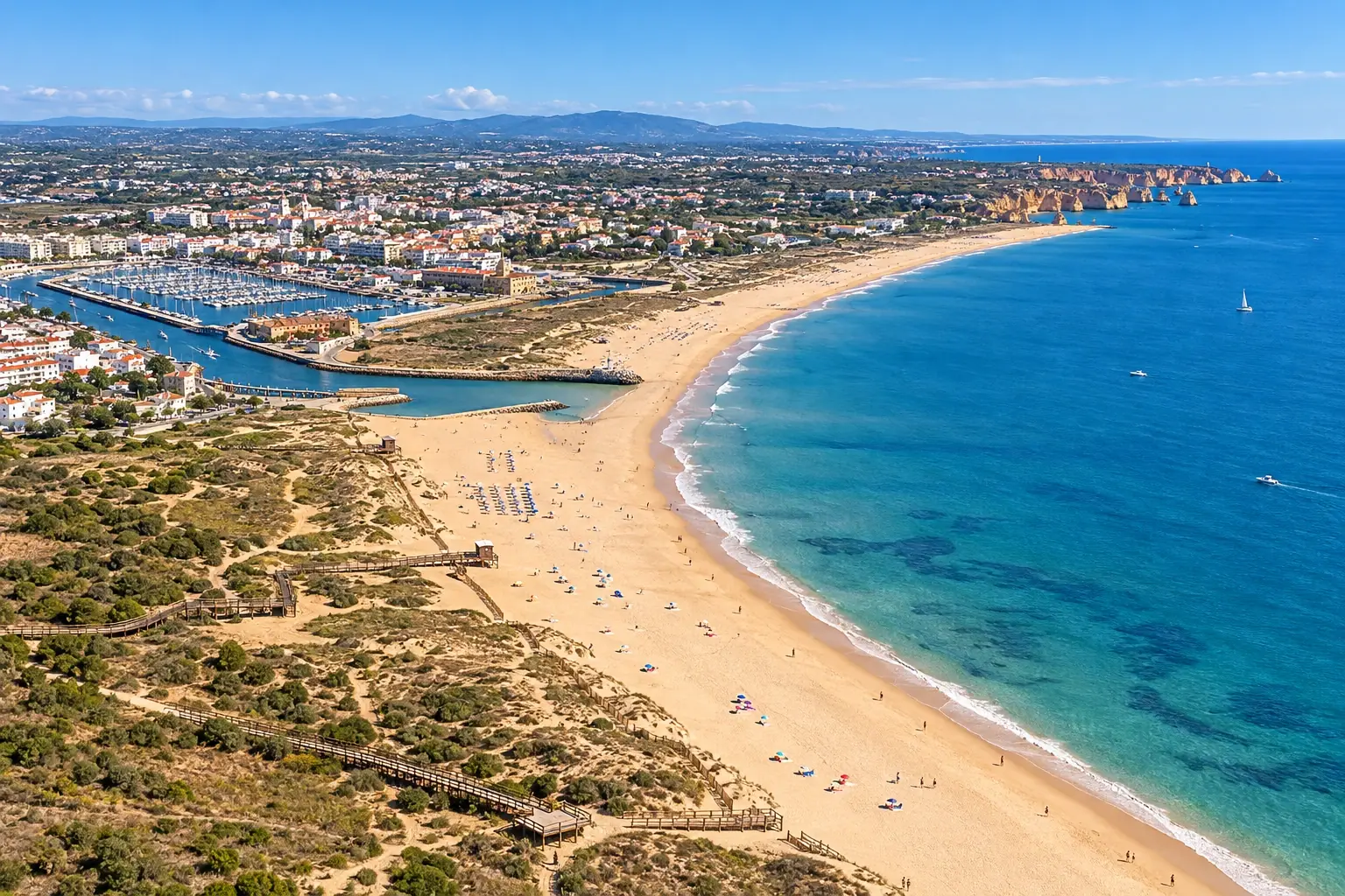 Meia Praia from above, a wide view over the dunes