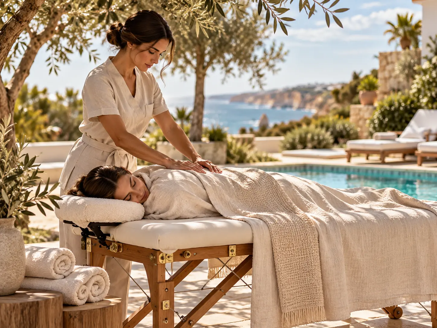 A massage beside the villa pool