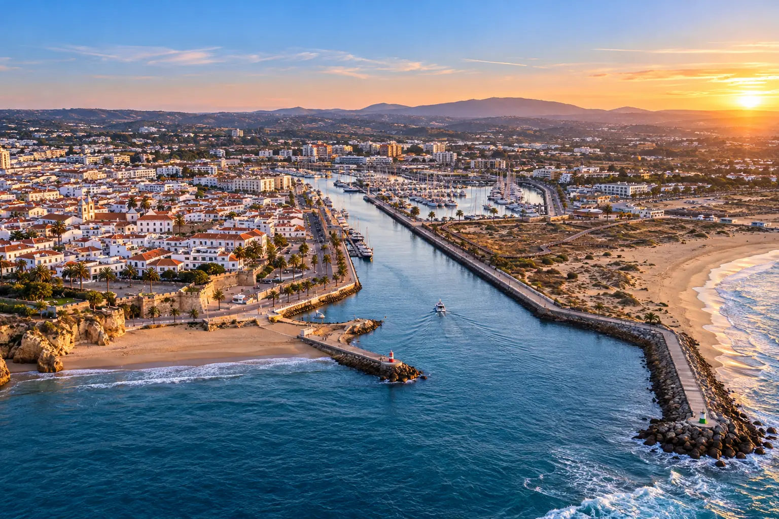 The Lagos river mouth at sunset, seen from above