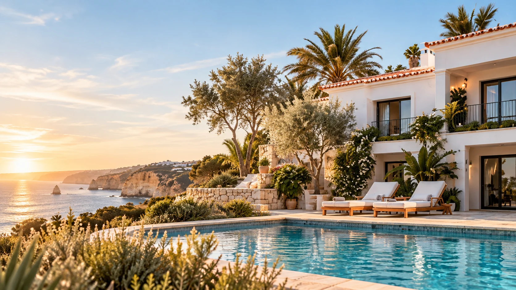 A white villa with a pool in the Algarve