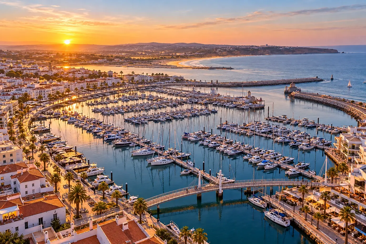 The Lagos marina at sunset, seen from above